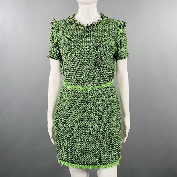 LANVIN 2012 Size 4 Green Black Cotton Blend Boucle Short Sleeve Skirt Set - Picture 1 of 11